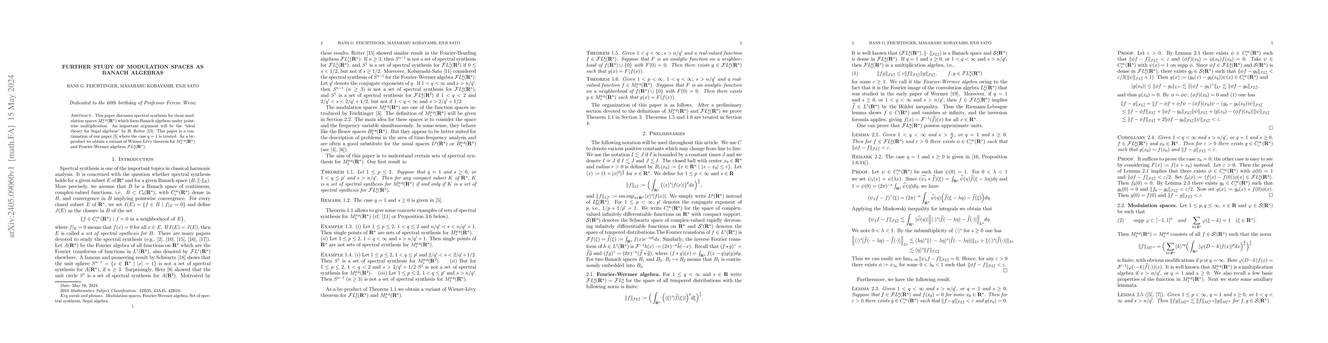 Thumbnail for Further study of modulation spaces as Banach algebras