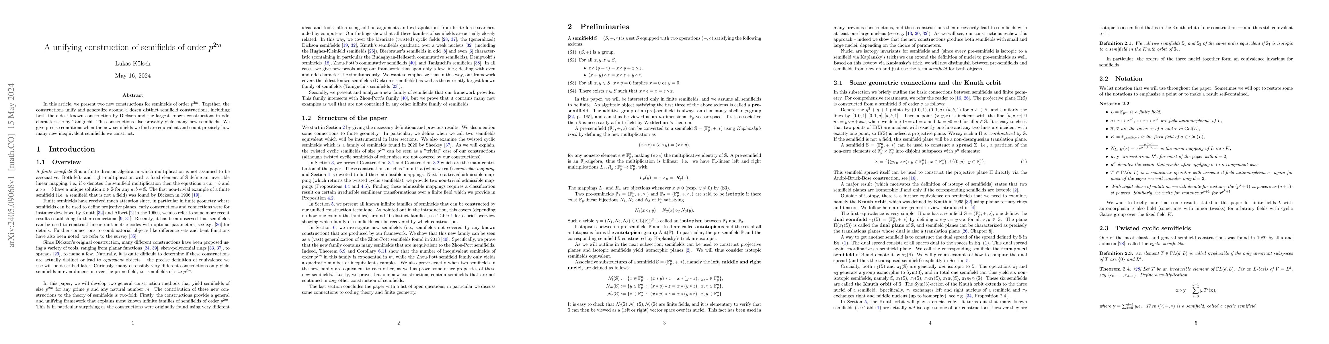 Thumbnail for A unifying construction of semifields of order $p^{2m}$