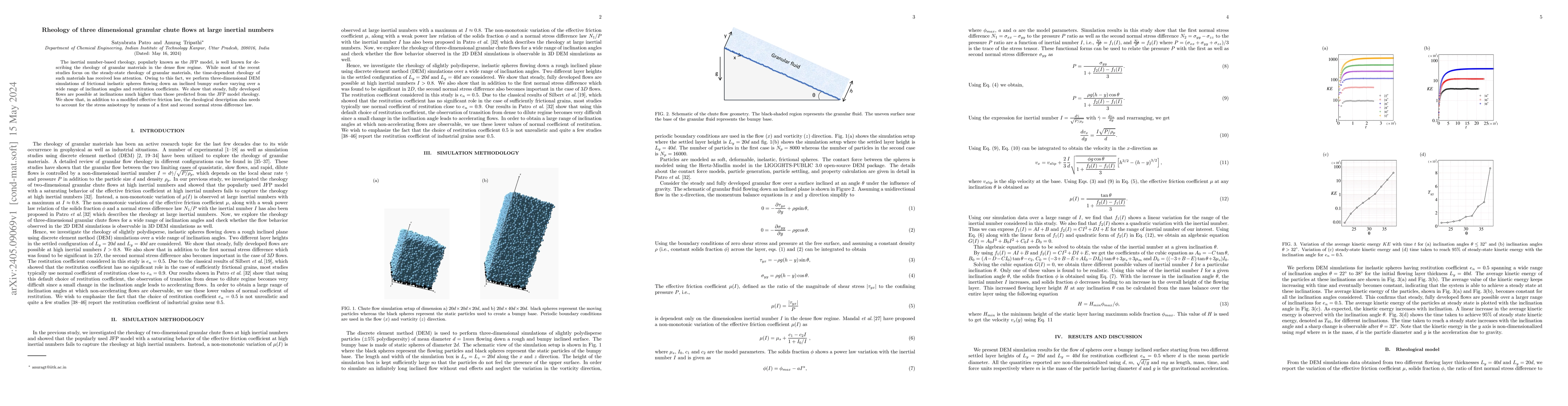Thumbnail for Rheology of three dimensional granular chute flows at large inertial
  numbers