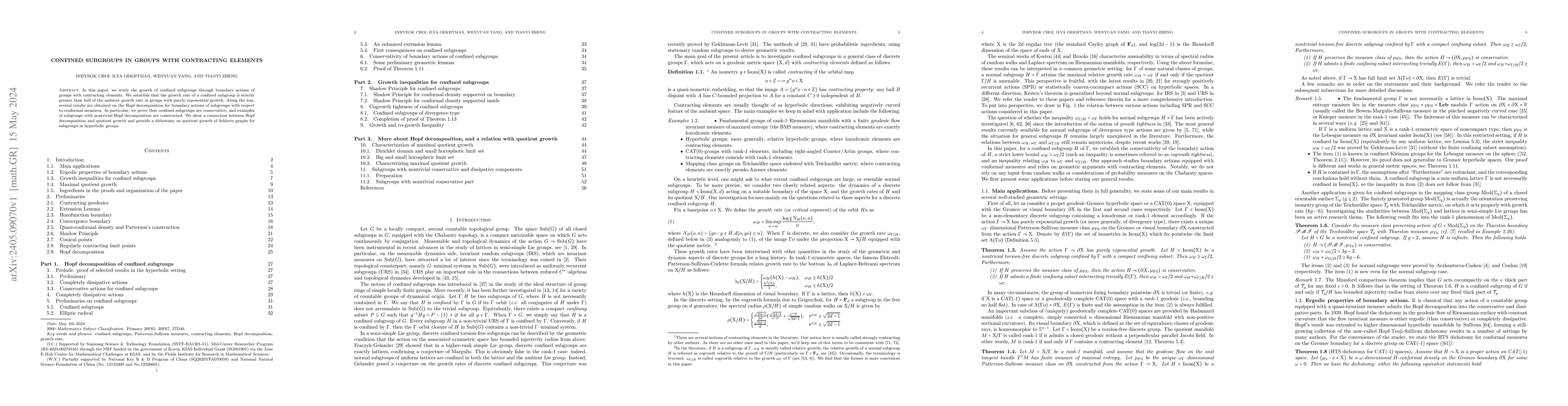 Thumbnail for Confined subgroups in groups with contracting elements