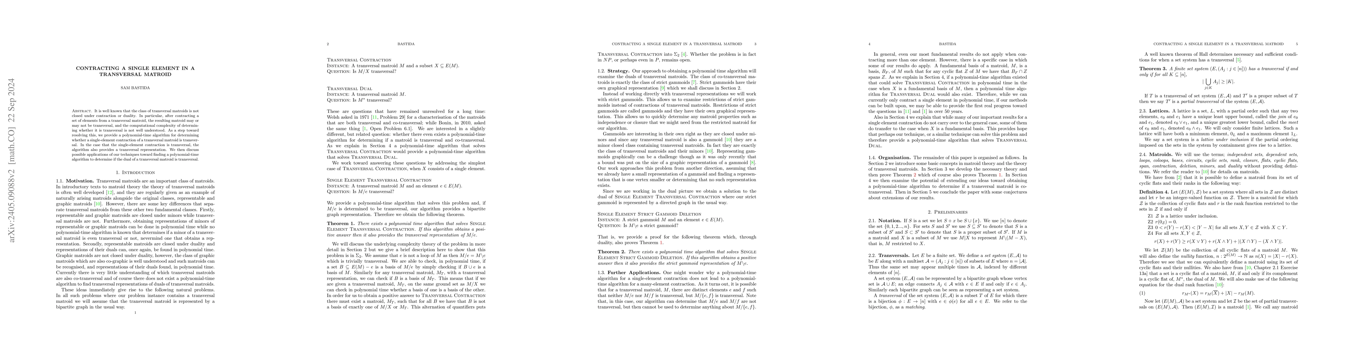 Thumbnail for Contracting a Single Element in a Transversal Matroid