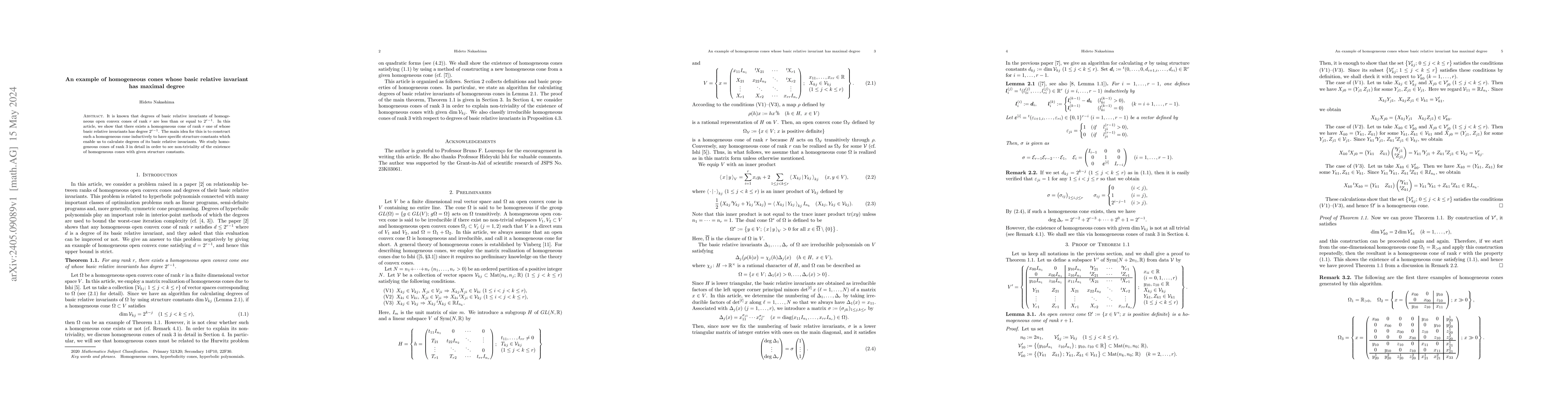 Thumbnail for An example of homogeneous cones whose basic relative invariant has
  maximal degree