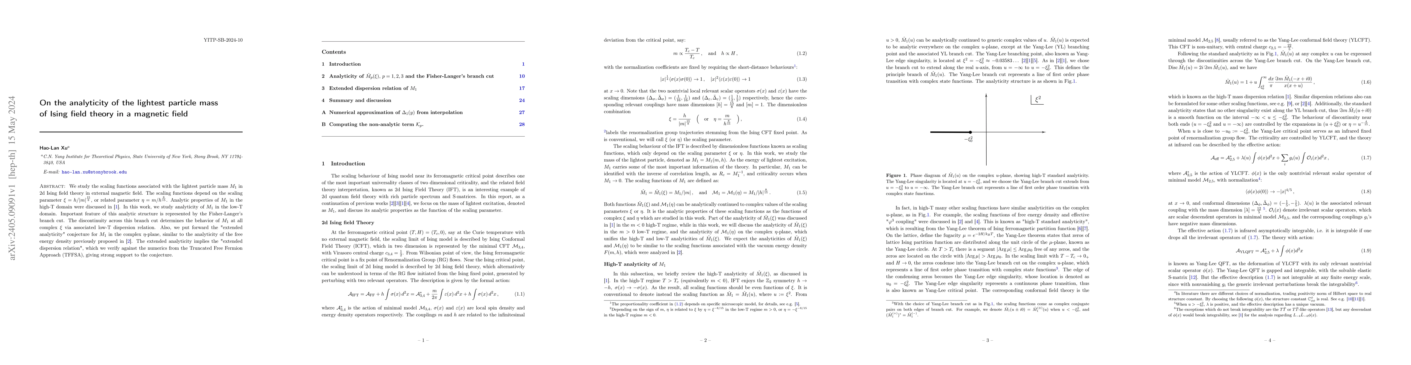 Thumbnail for On the analyticity of the lightest particle mass of Ising field theory
  in a magnetic field