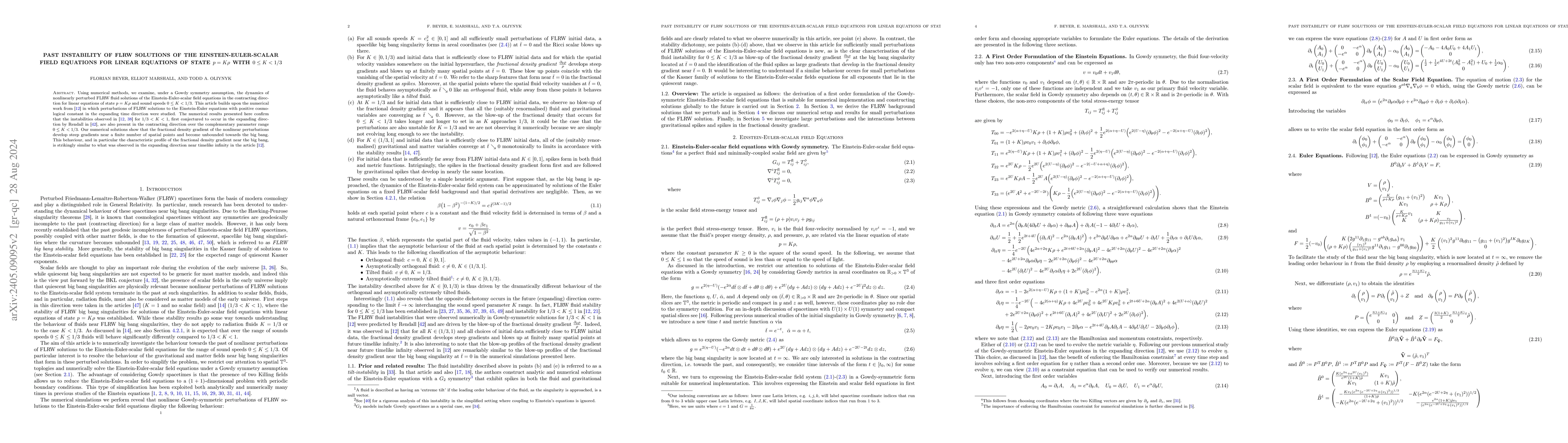 Thumbnail for Past instability of FLRW solutions of the Einstein-Euler-scalar field
  equations for linear equations of state $p=K\rho$ with $0 \leq K<1/3$