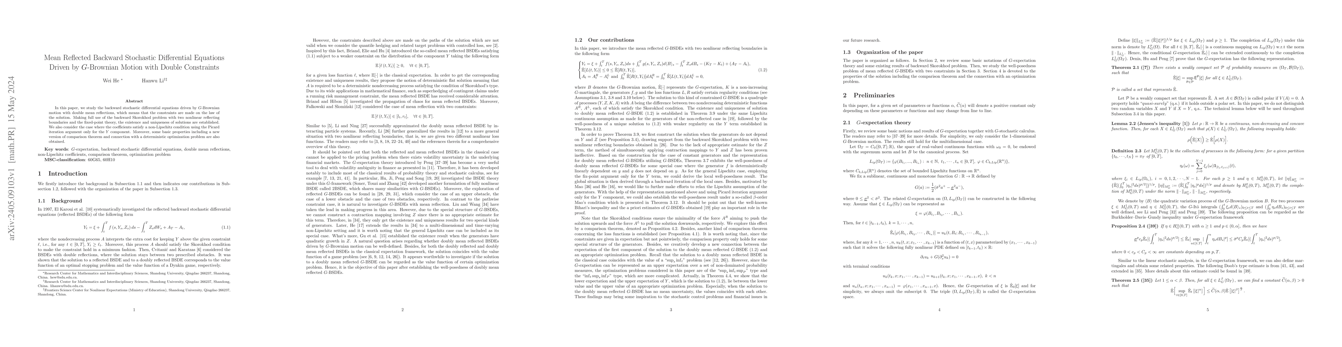 Thumbnail for Mean Reflected Backward Stochastic Differential Equations Driven by
  G-Brownian Motion with Double Constraints