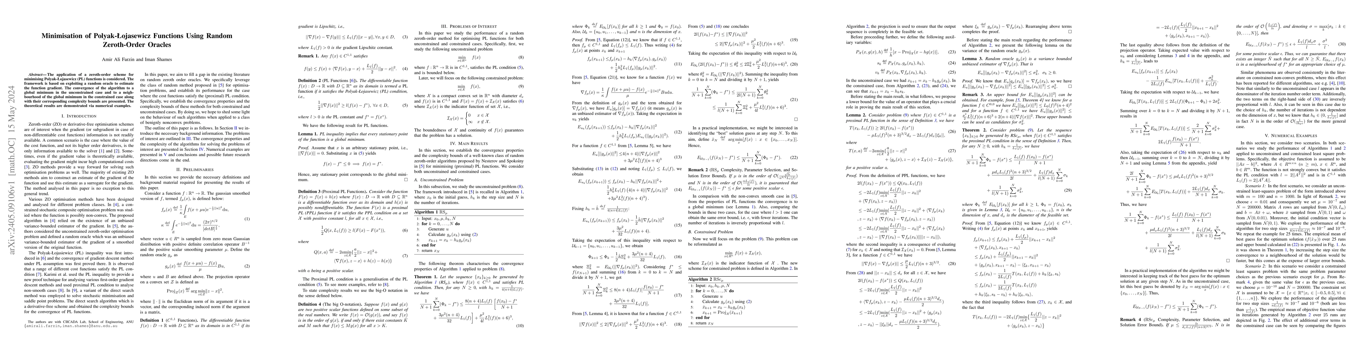 Thumbnail for Minimisation of Polyak-\L{}ojasewicz Functions Using Random Zeroth-Order
  Oracles