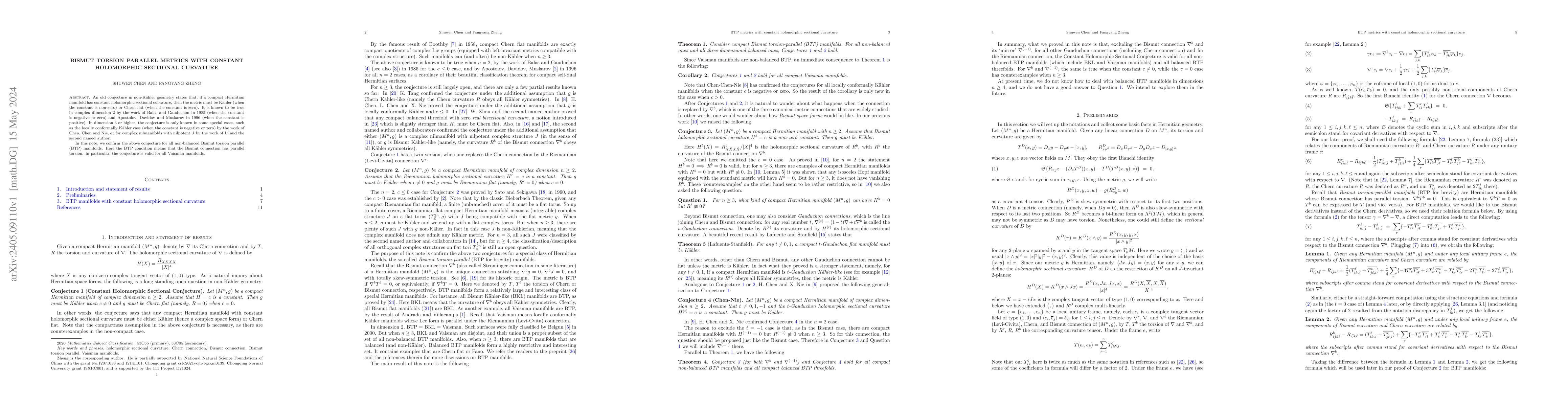 Thumbnail for Bismut torsion parallel metrics with constant holomorphic sectional
  curvature