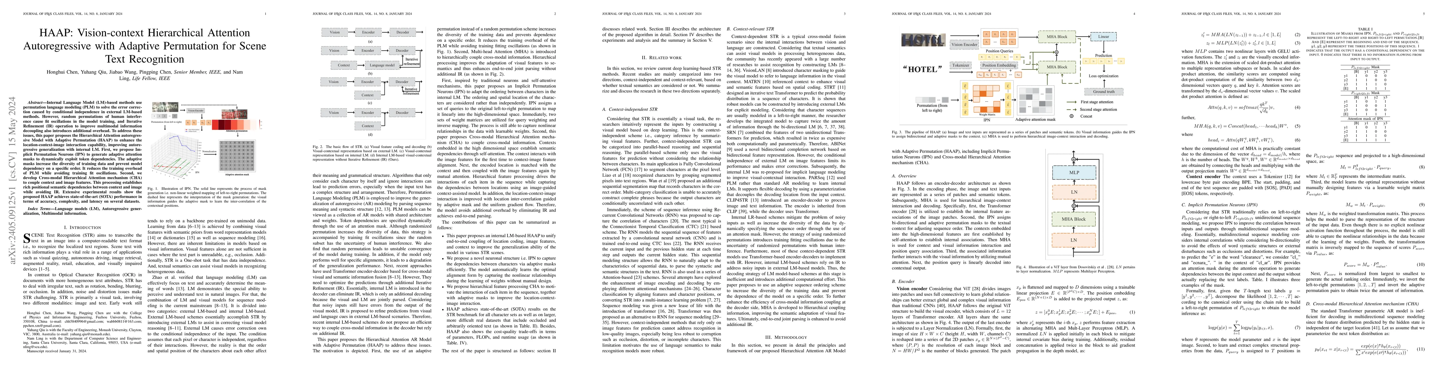 Thumbnail for HAAP: Vision-context Hierarchical Attention Autoregressive with Adaptive
  Permutation for Scene Text Recognition