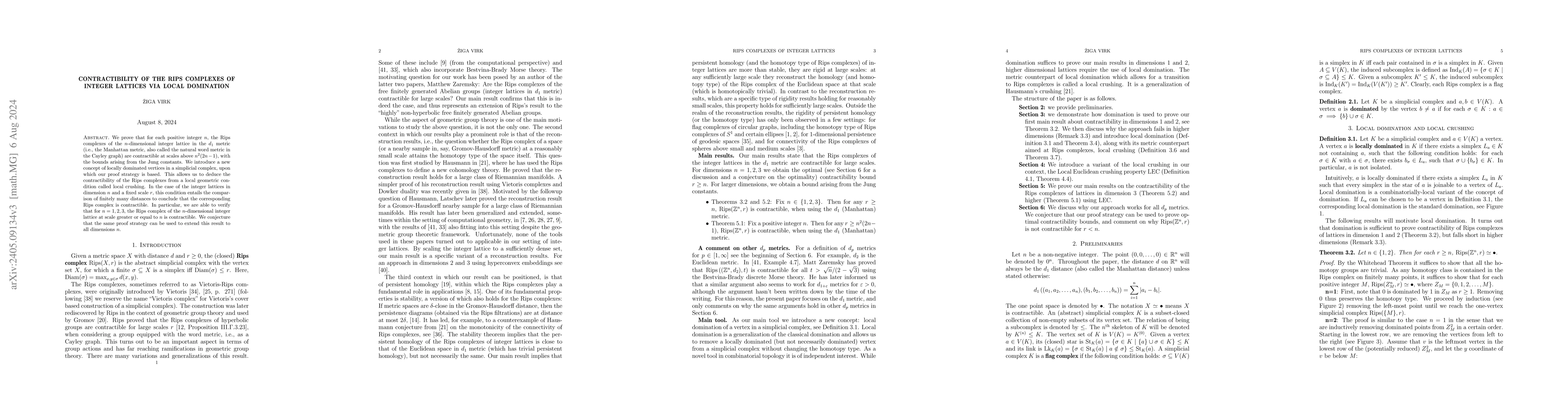 Thumbnail for Contractibility of the Rips complexes of Integer lattices via local
  domination