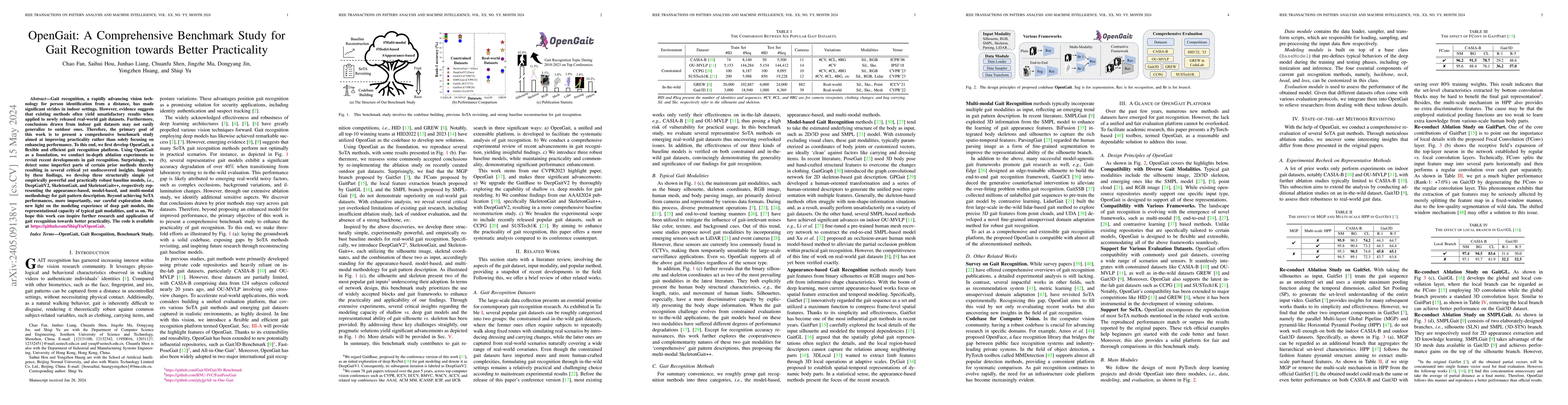 Thumbnail for OpenGait: A Comprehensive Benchmark Study for Gait Recognition towards
  Better Practicality