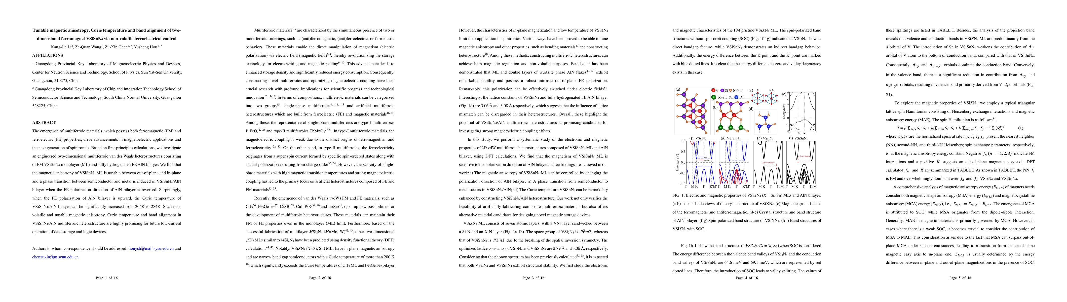 Thumbnail for Tunable magnetic anisotropy, Curie temperature and band alignment of
  two-dimensional ferromagnet VSiSnN4 via non-volatile ferroelectrical control