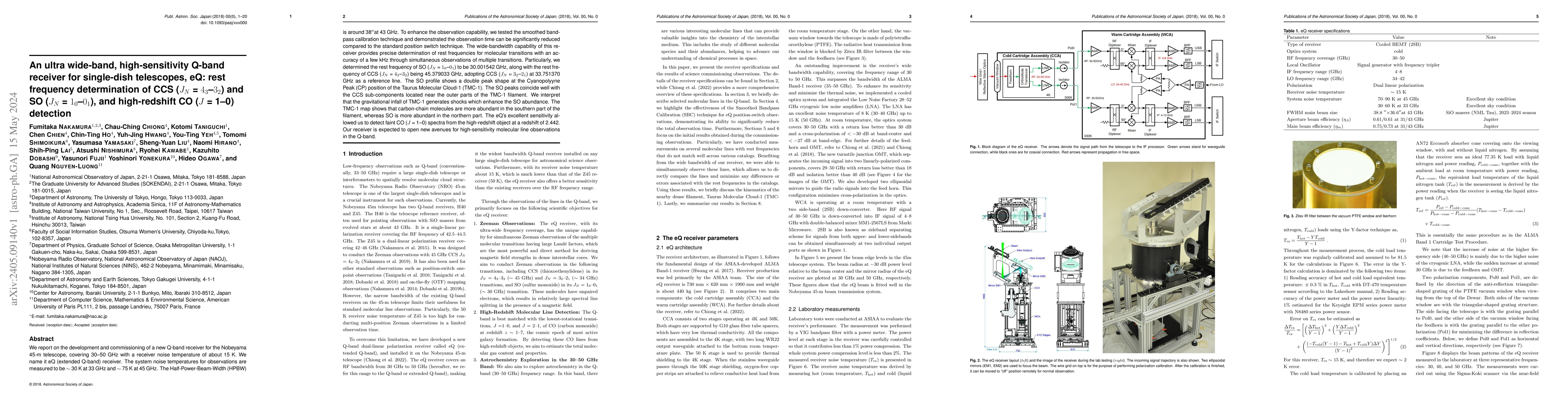 Thumbnail for An ultra wide-band, high-sensitivity Q-band receiver for single-dish
  telescopes, eQ: rest frequency determination of CCS ($J_N$ = $4_3$-$3_2$) and
  SO ($J_N$ = $1_0$-$0_1$), and high-redshift CO ($J$ = 1-0) detection