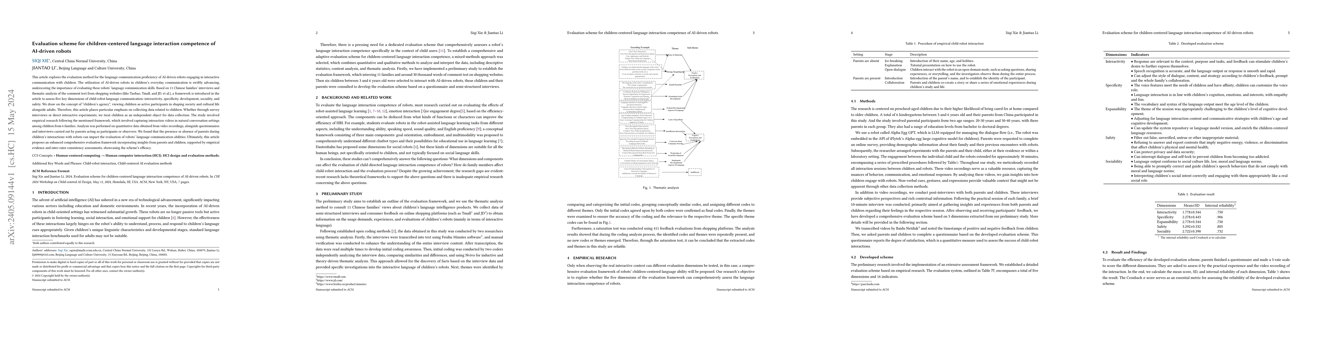 Thumbnail for Evaluation scheme for children-centered language interaction competence
  of AI-driven robots