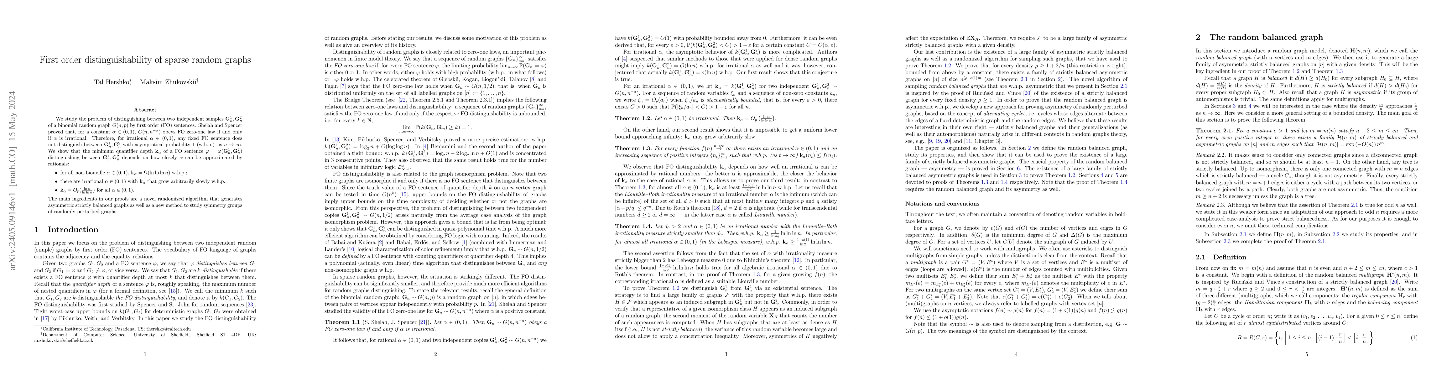 Thumbnail for First order distinguishability of sparse random graphs