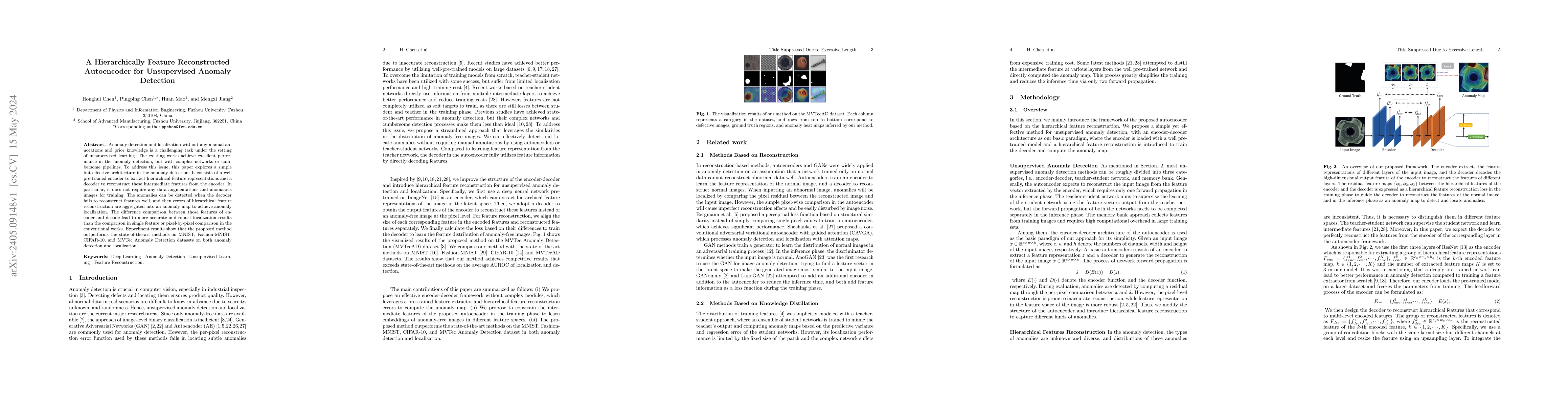 Thumbnail for A Hierarchically Feature Reconstructed Autoencoder for Unsupervised
  Anomaly Detection