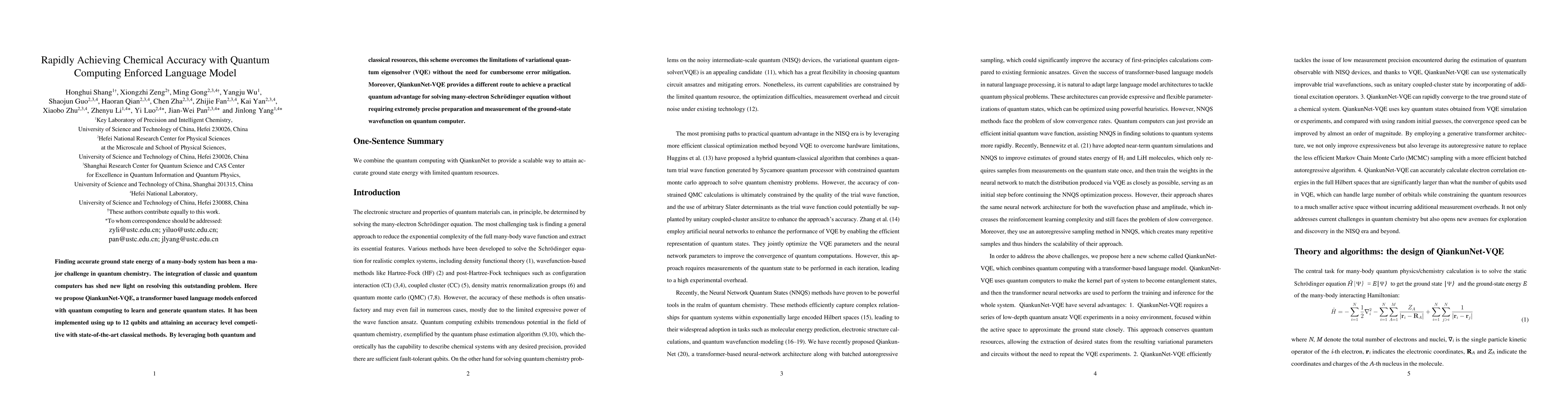 Thumbnail for Rapidly Achieving Chemical Accuracy with Quantum Computing Enforced
  Language Model