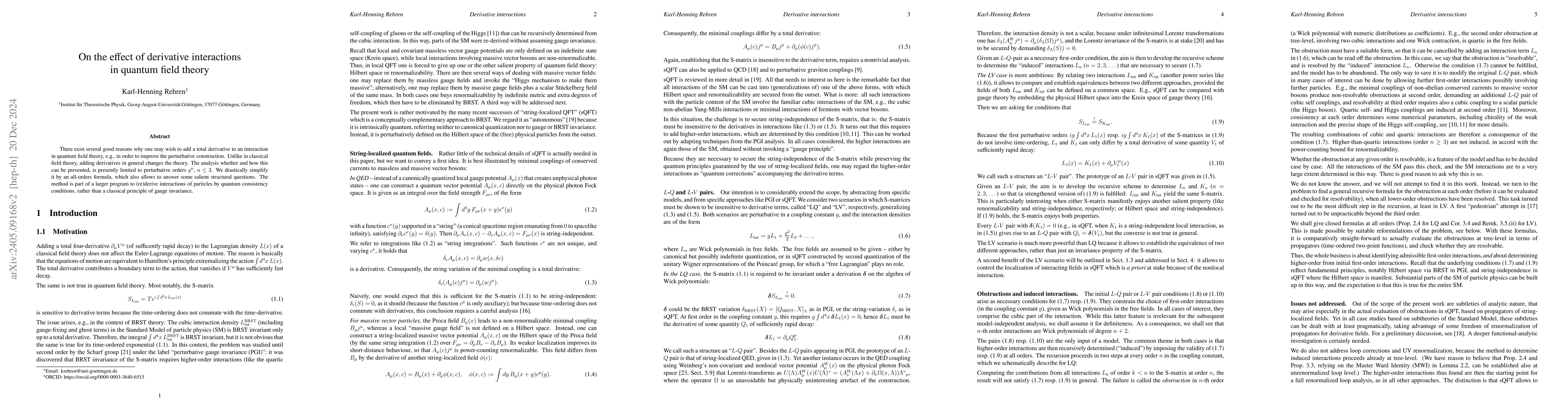 Thumbnail for On the effect of derivative interactions in quantum field theory