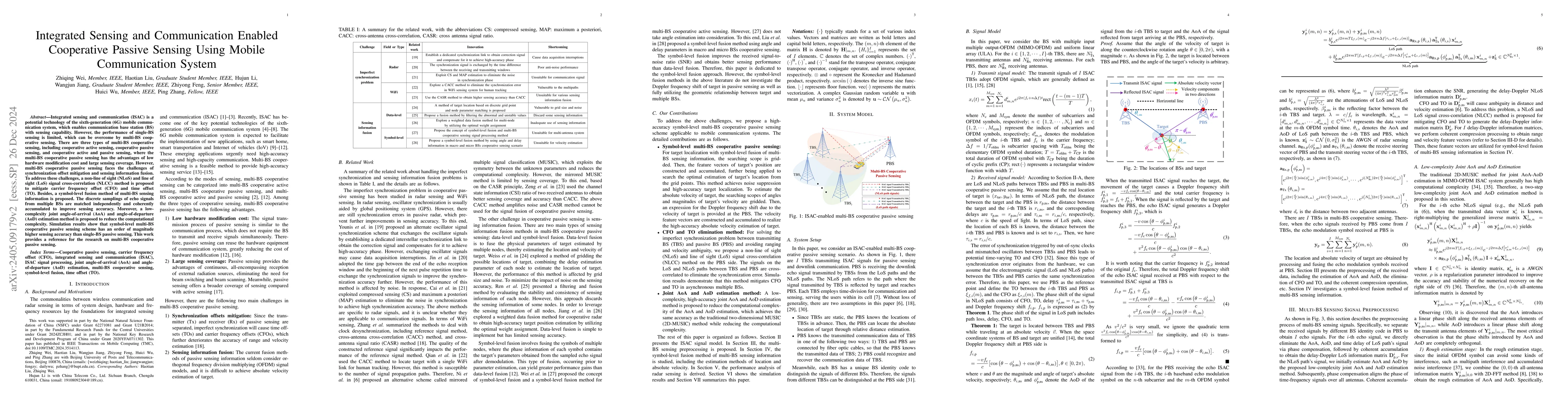Thumbnail for Integrated Sensing and Communication Enabled Cooperative Passive Sensing
  Using Mobile Communication System