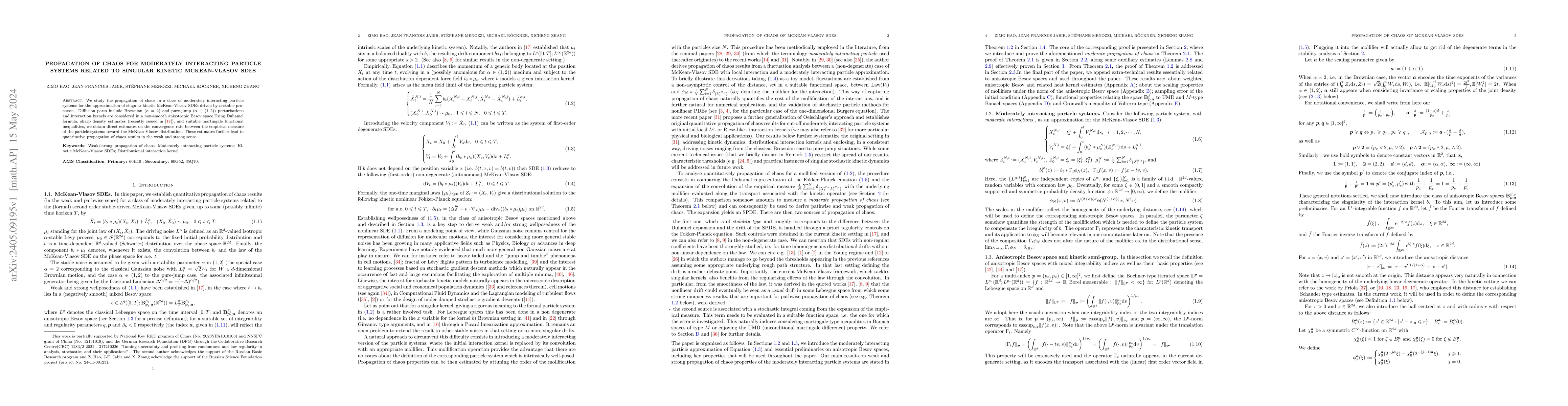 Thumbnail for Propagation of chaos for moderately interacting particle systems related
  to singular kinetic Mckean-Vlasov SDEs