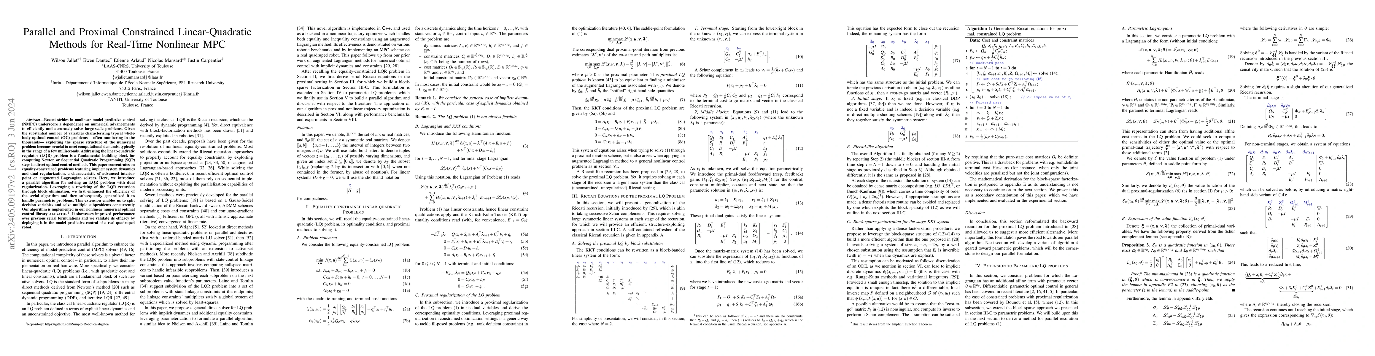 Thumbnail for Parallel and Proximal Constrained Linear-Quadratic Methods for Real-Time
  Nonlinear MPC