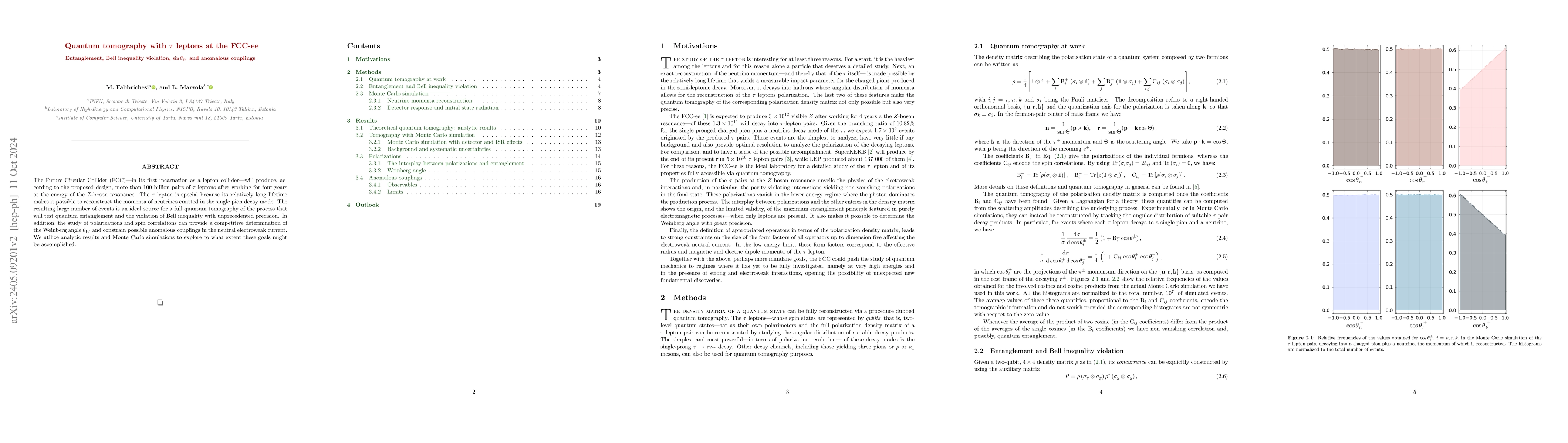 Thumbnail for Quantum tomography with $\tau$ leptons at the FCC-ee