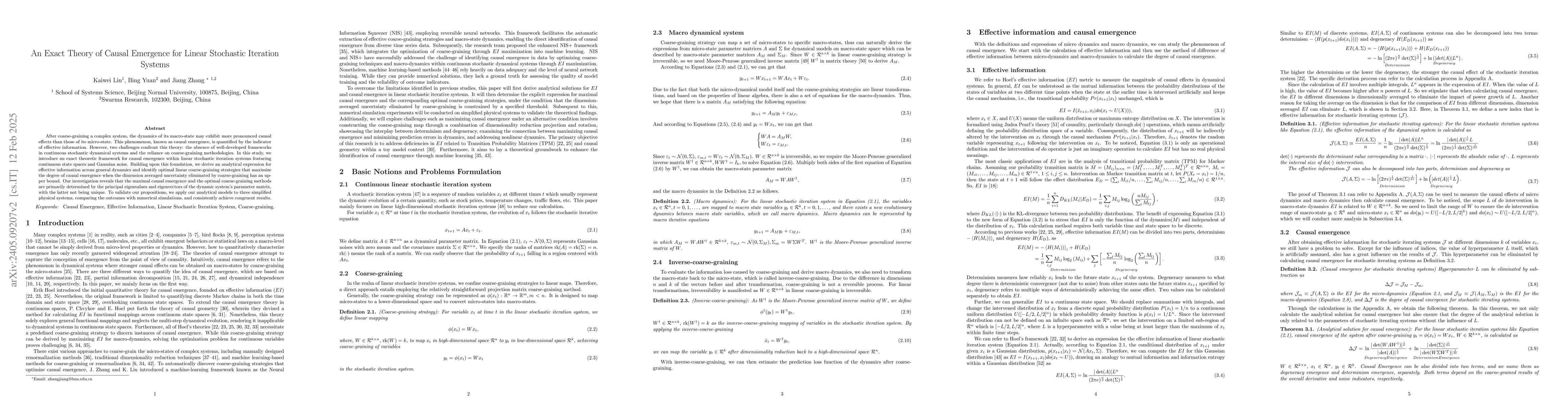 Thumbnail for An Exact Theory of Causal Emergence for Linear Stochastic Iteration
  Systems