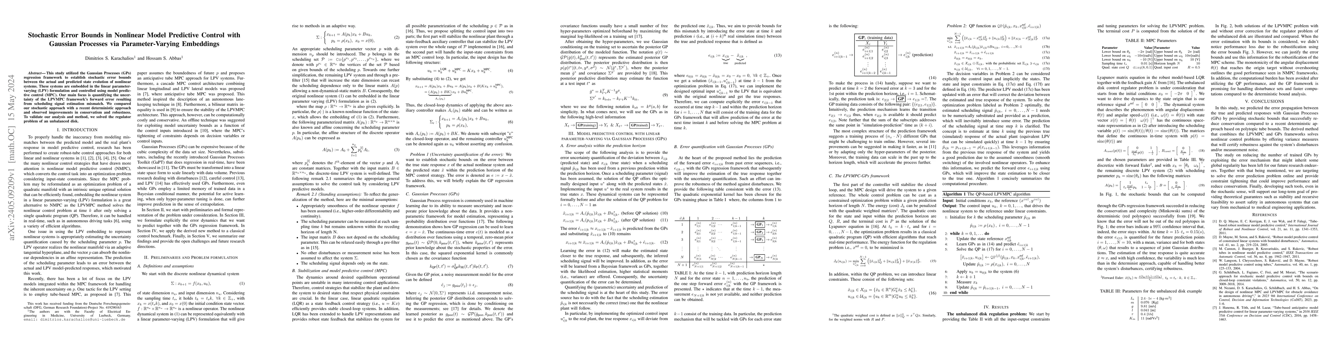 Thumbnail for Stochastic Error Bounds in Nonlinear Model Predictive Control with
  Gaussian Processes via Parameter-Varying Embeddings