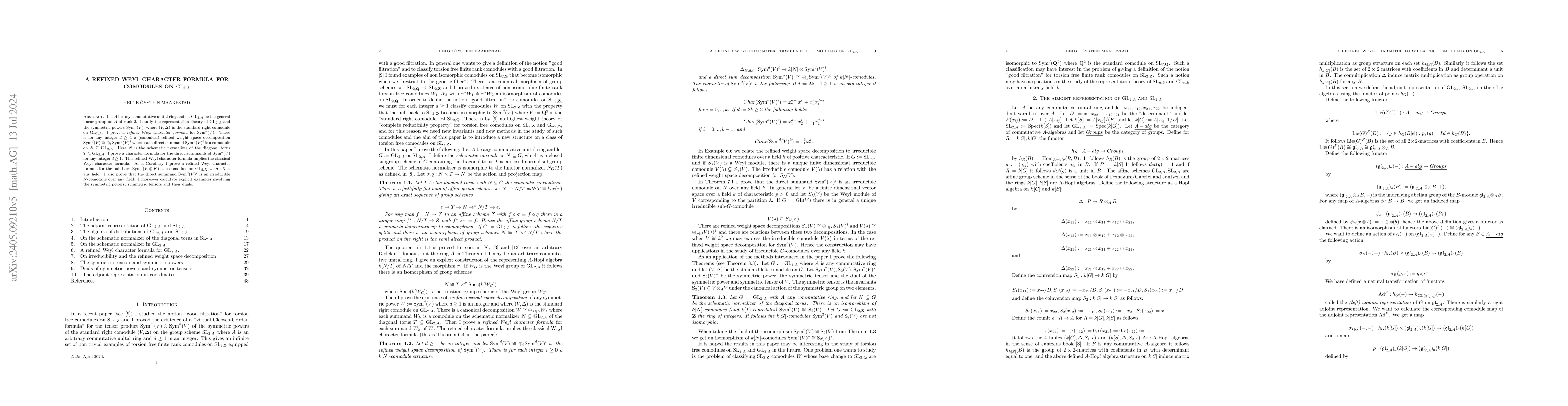 Thumbnail for A refined Weyl character formula for comodules on
  $\operatorname{GL}_{2,A}$