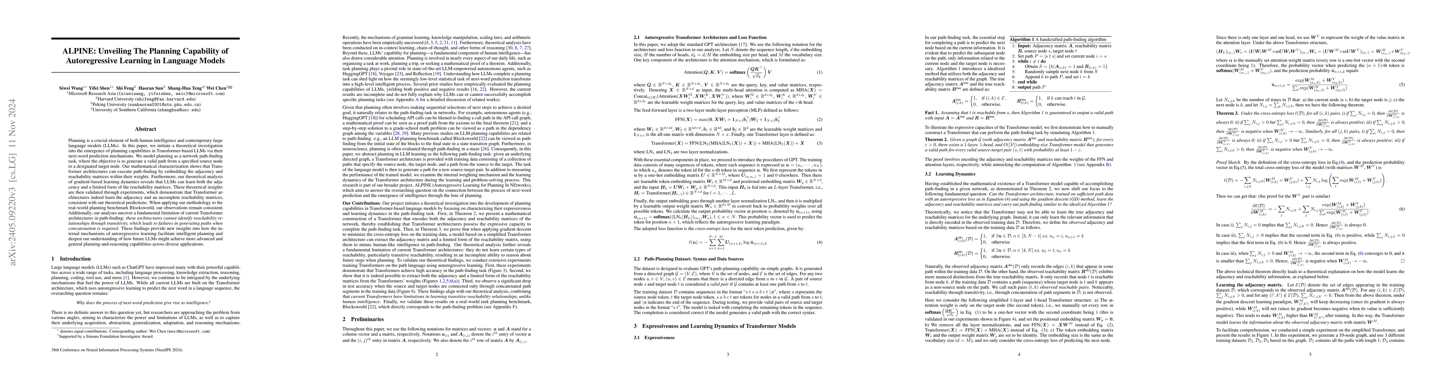 Thumbnail for ALPINE: Unveiling the Planning Capability of Autoregressive Learning in
  Language Models