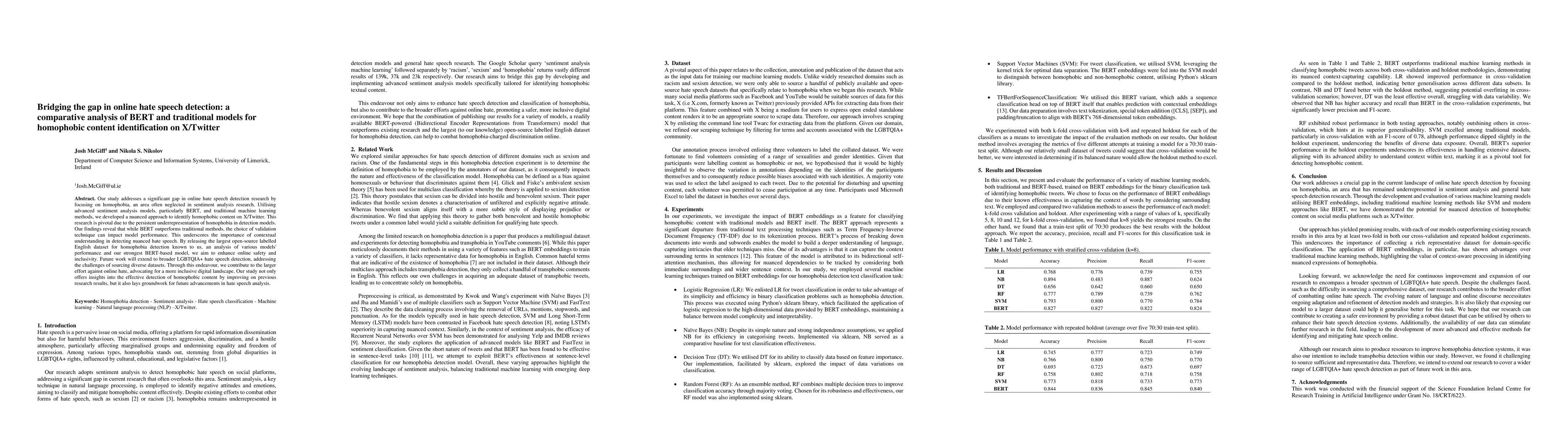 Thumbnail for Bridging the gap in online hate speech detection: a comparative analysis
  of BERT and traditional models for homophobic content identification on
  X/Twitter
