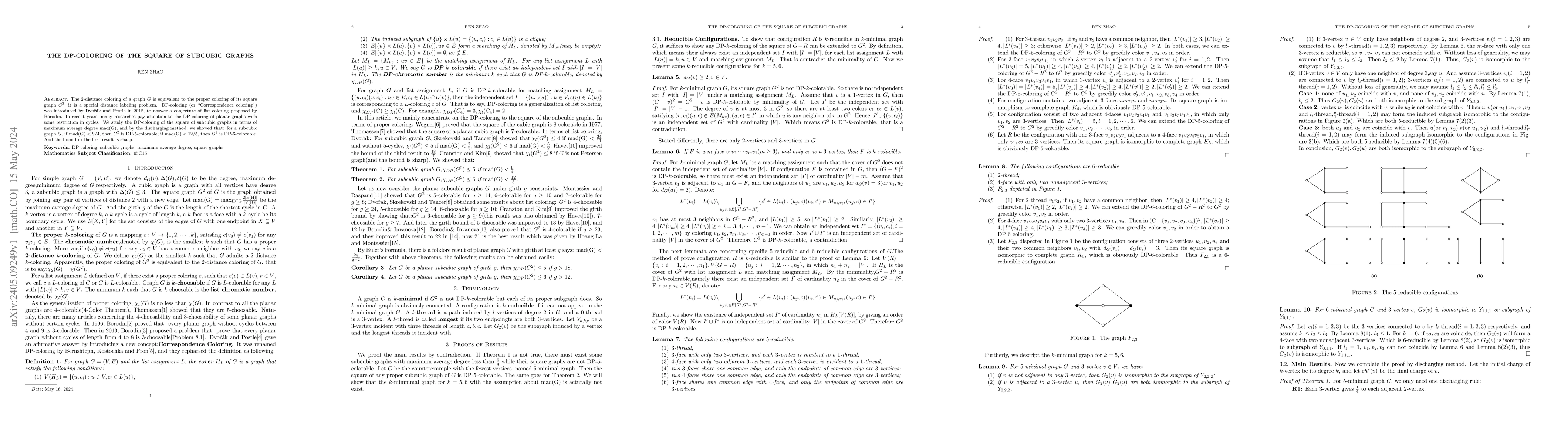 Thumbnail for The DP-coloring of the square of subcubic graphs