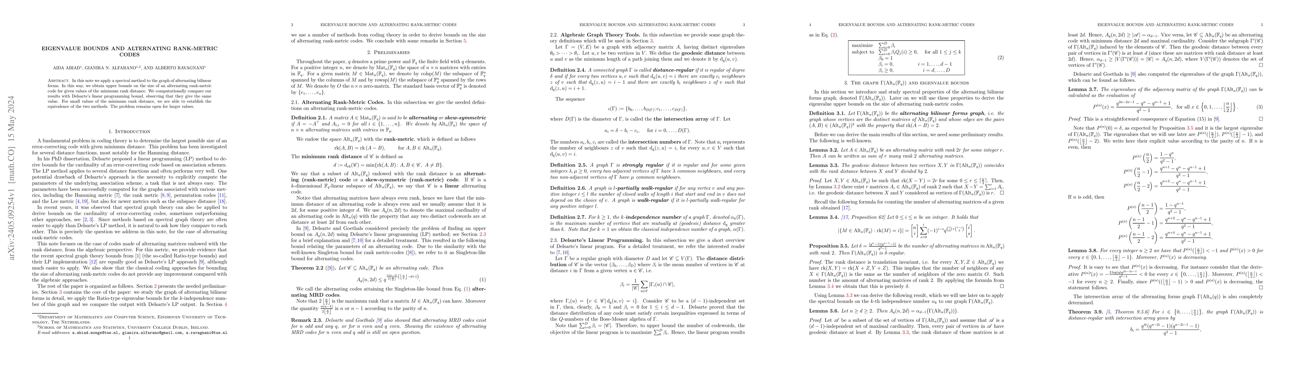Thumbnail for Eigenvalue bounds and alternating rank-metric codes