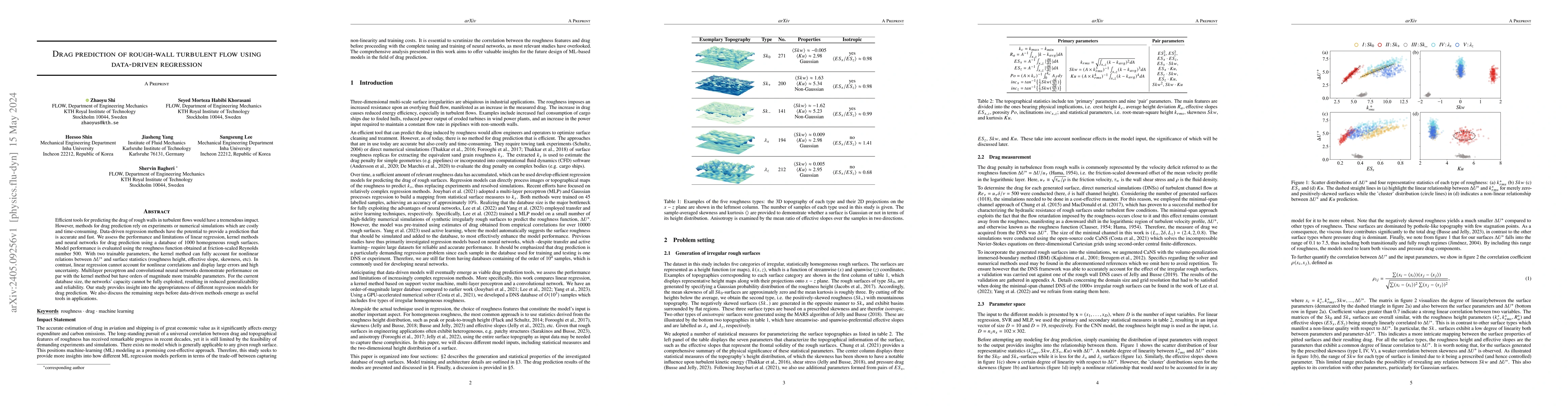 Thumbnail for Drag prediction of rough-wall turbulent flow using data-driven
  regression