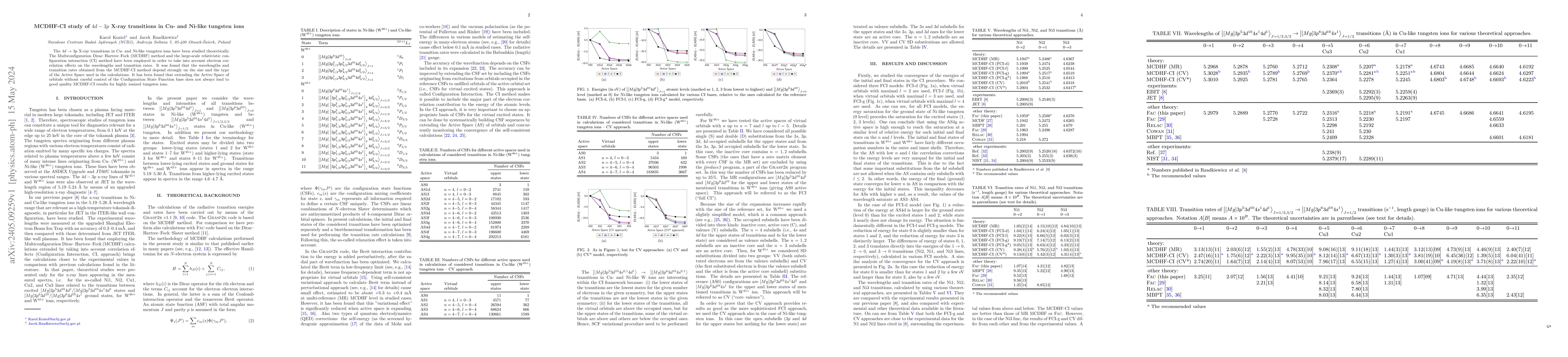 Thumbnail for Multiconfiguration Dirac-Hartree-Fock and configuration-interaction
  study of $4d-3p$ x-ray transitions in Cu- and Ni-like tungsten ions