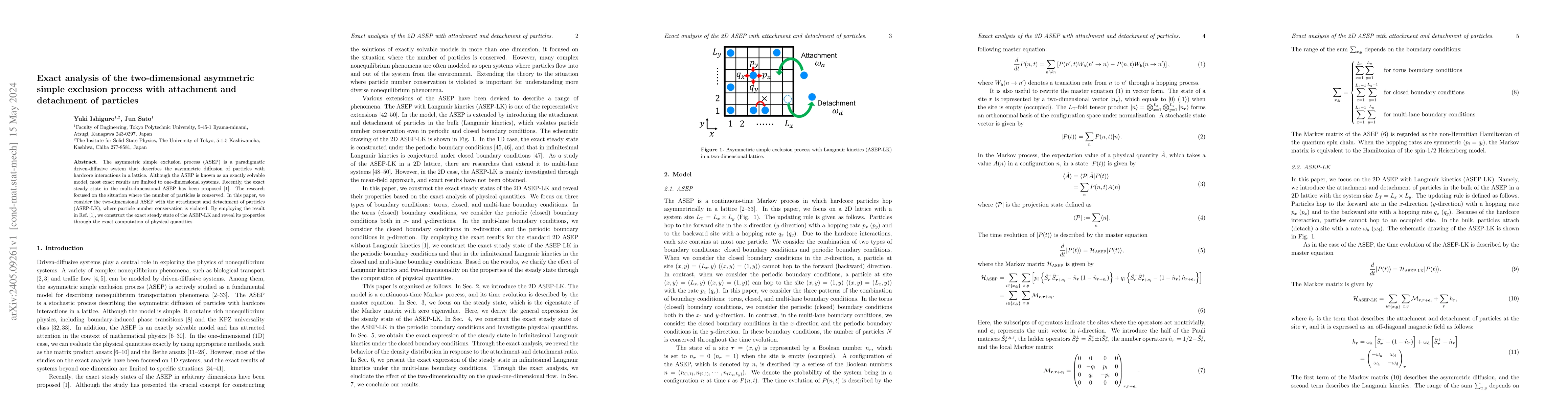 Thumbnail for Exact analysis of the two-dimensional asymmetric simple exclusion
  process with attachment and detachment of particles