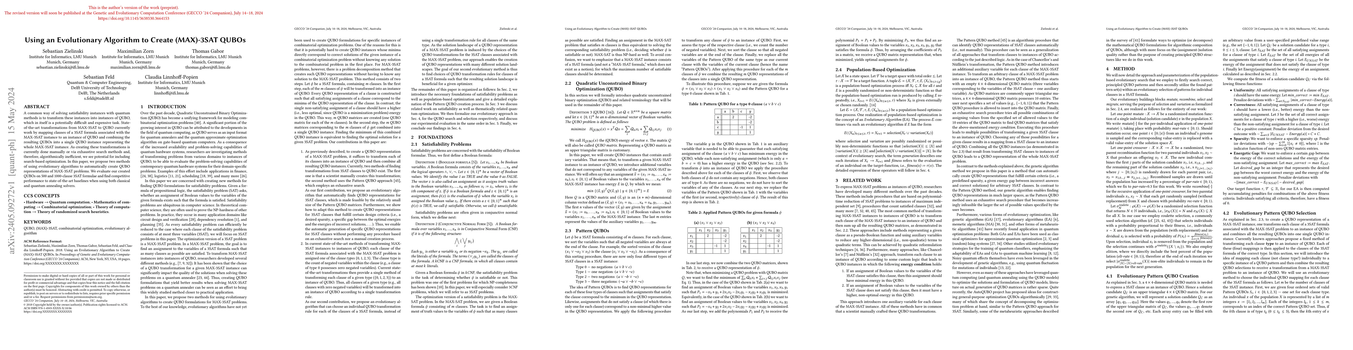 Thumbnail for Using an Evolutionary Algorithm to Create (MAX)-3SAT QUBOs