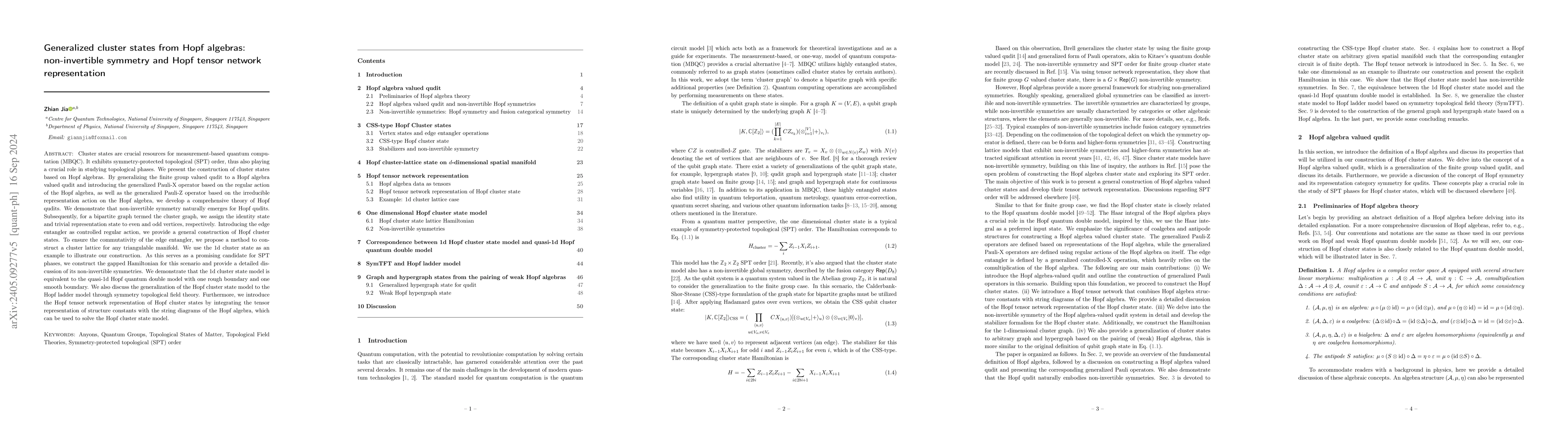 Thumbnail for Generalized cluster states from Hopf algebras: non-invertible symmetry
  and Hopf tensor network representation