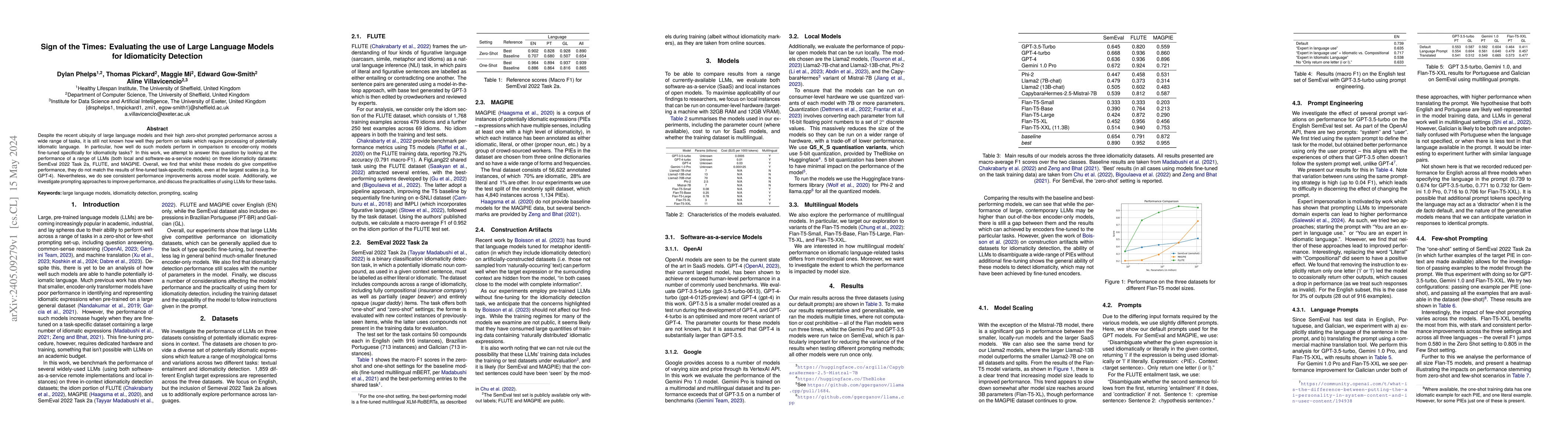 Thumbnail for Sign of the Times: Evaluating the use of Large Language Models for
  Idiomaticity Detection