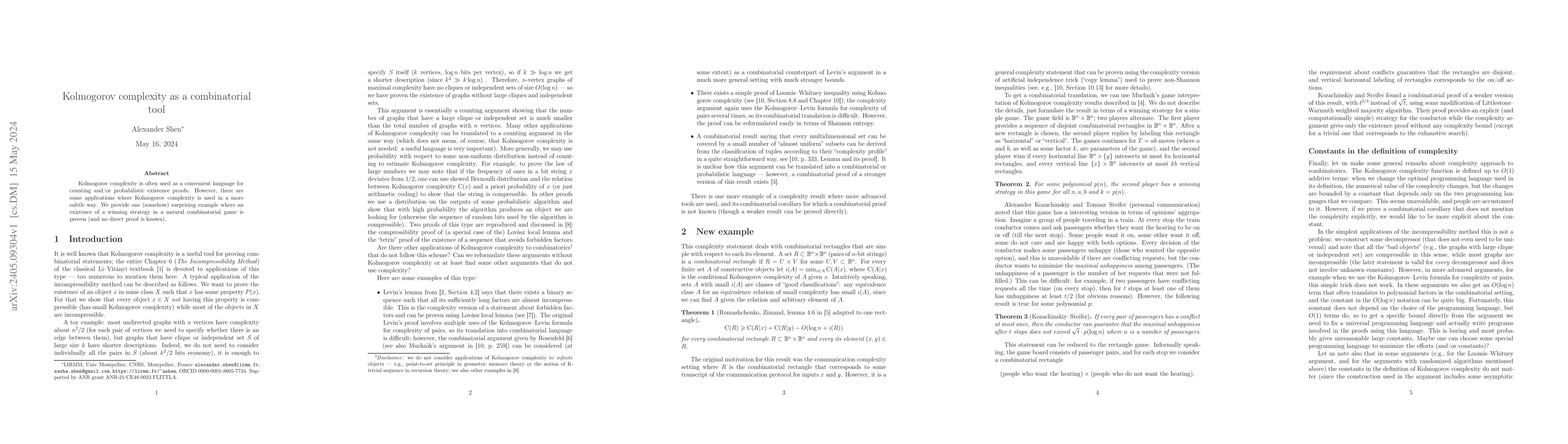 Thumbnail for Kolmogorov complexity as a combinatorial tool