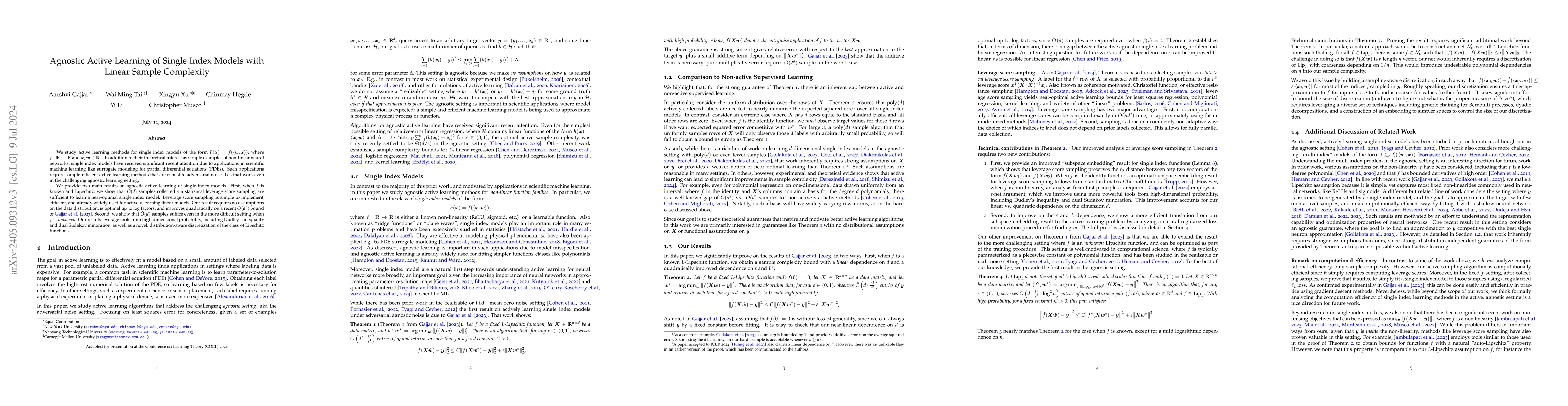 Thumbnail for Agnostic Active Learning of Single Index Models with Linear Sample
  Complexity