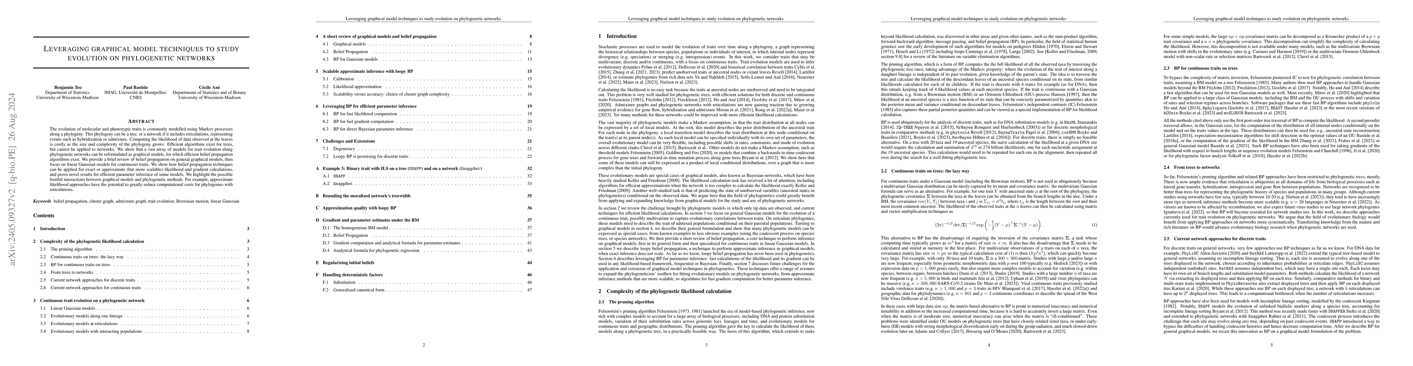 Thumbnail for Leveraging graphical model techniques to study evolution on phylogenetic
  networks