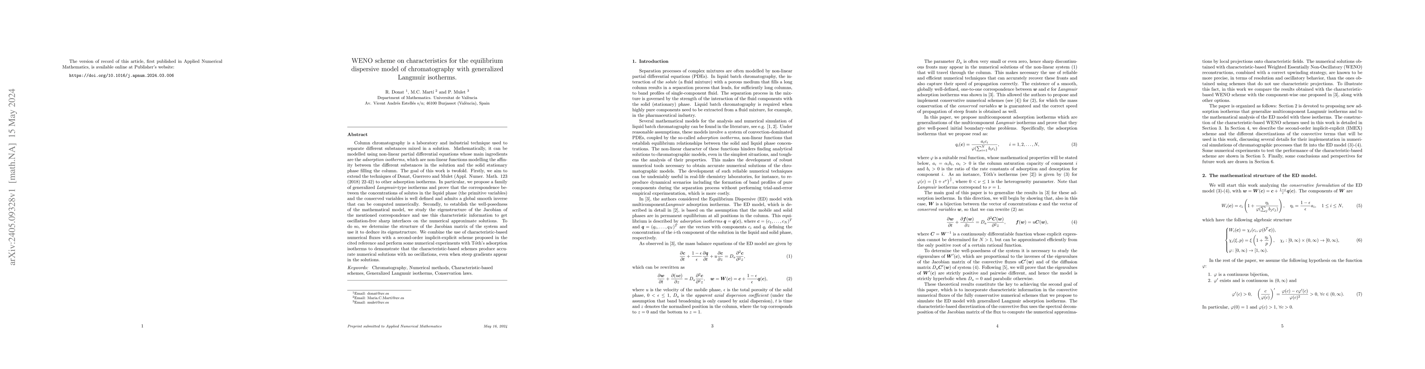 Thumbnail for WENO scheme on characteristics for the equilibrium dispersive model of
  chromatography with generalized Langmuir isotherms
