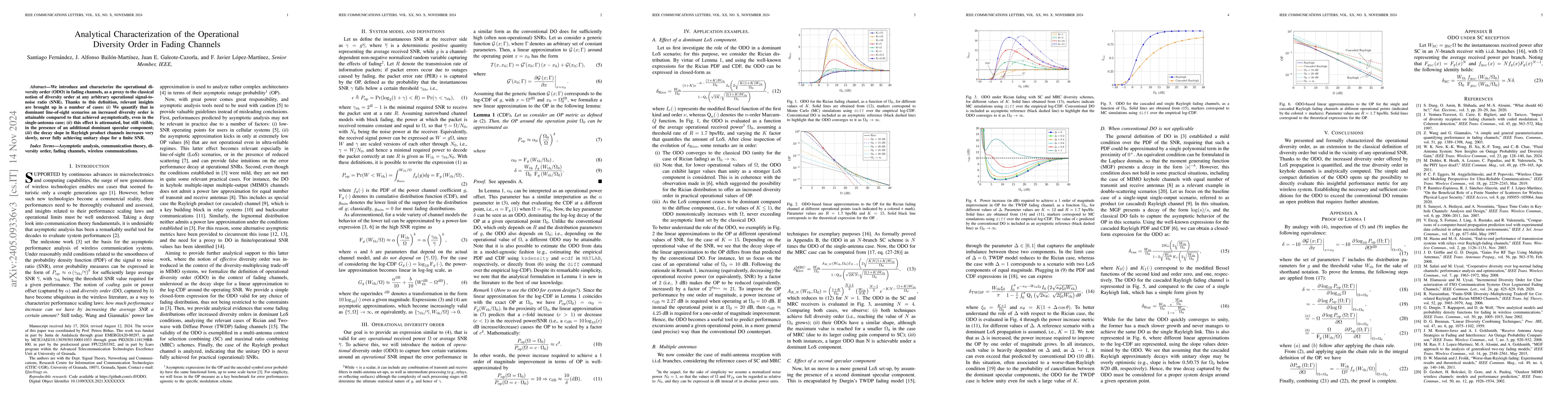 Thumbnail for Analytical Characterization of the Operational Diversity Order in Fading
  Channels