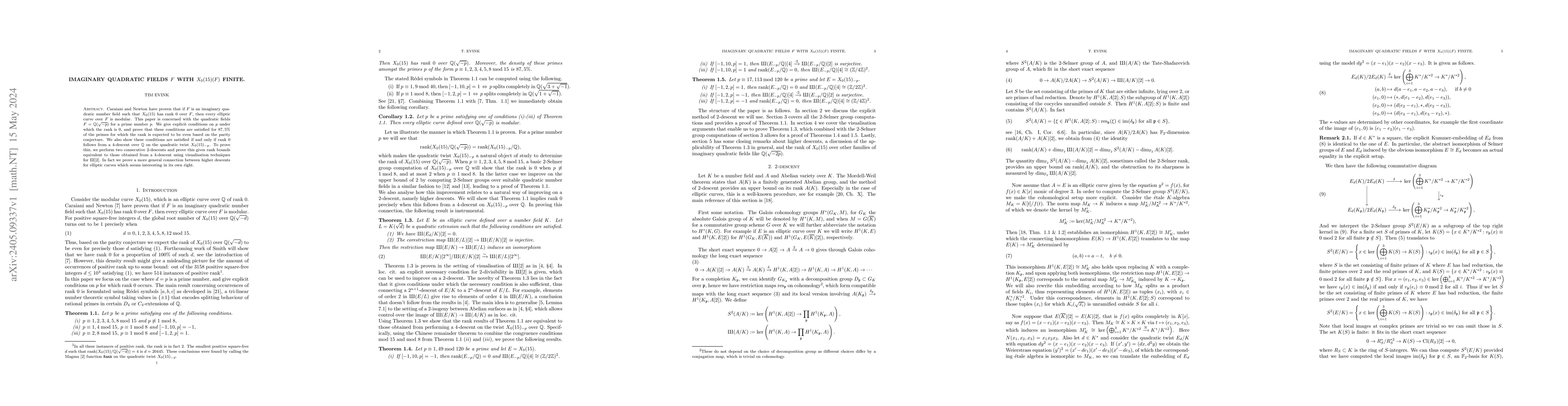 Thumbnail for Imaginary quadratic fields $F$ with $X_0(15)(F)$ finite