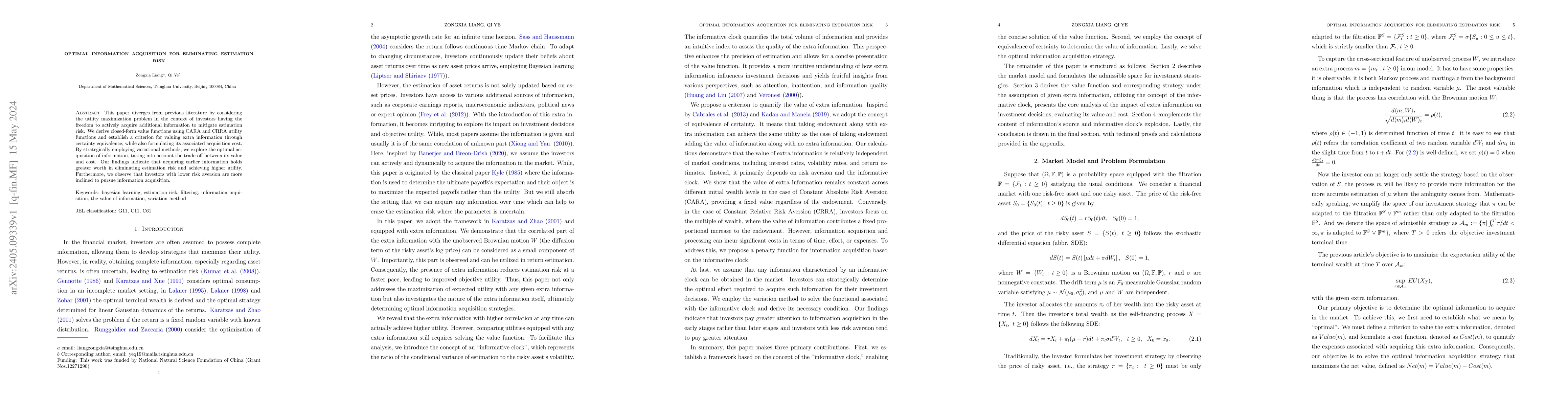 Thumbnail for Optimal information acquisition for eliminating estimation risk