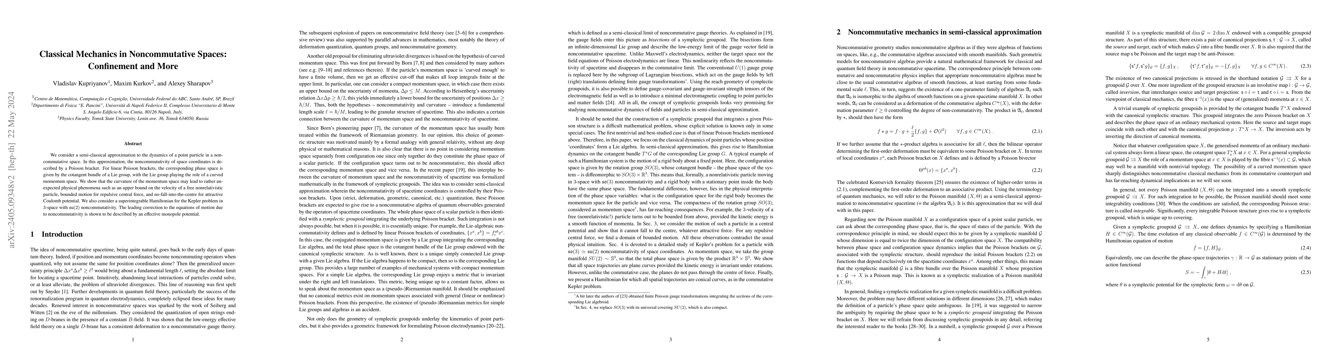Thumbnail for Classical Mechanics in Noncommutative Spaces: Confinement and More