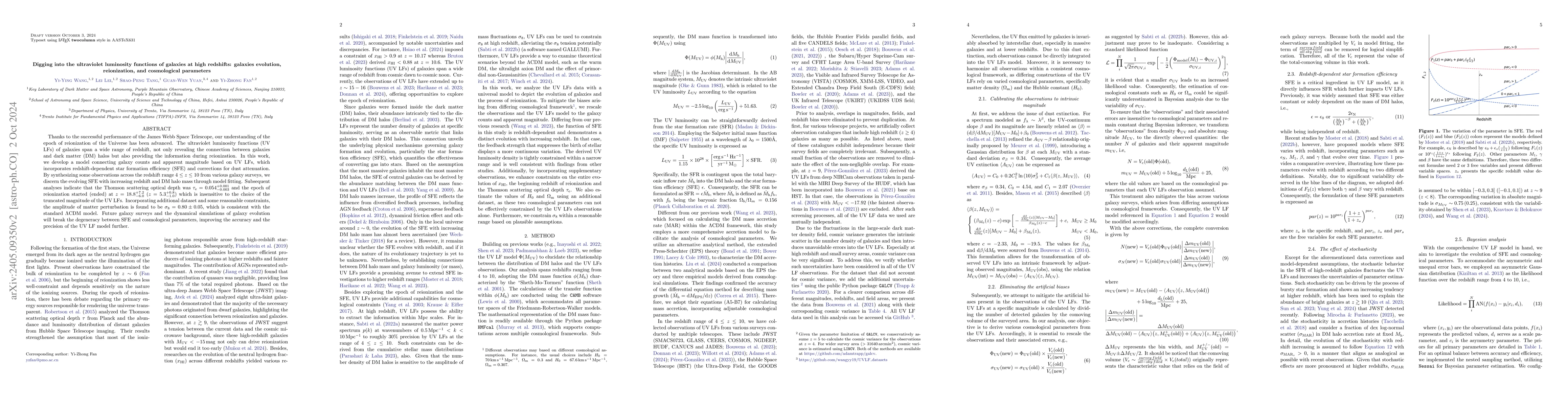 Thumbnail for Digging into the ultraviolet luminosity functions of galaxies at high
  redshifts: galaxies evolution, reionization, and cosmological parameters