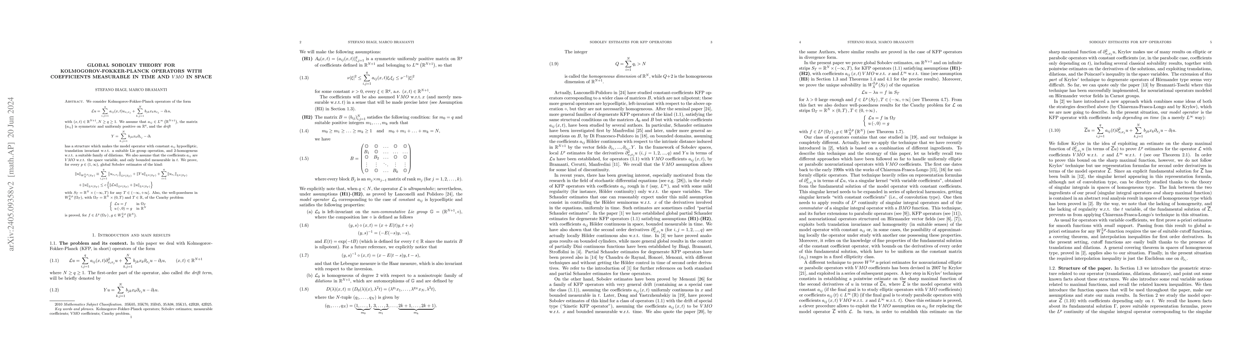 Thumbnail for Global Sobolev theory for Kolmogorov-Fokker-Planck operators with
  coefficients measurable in time and $VMO$ in space