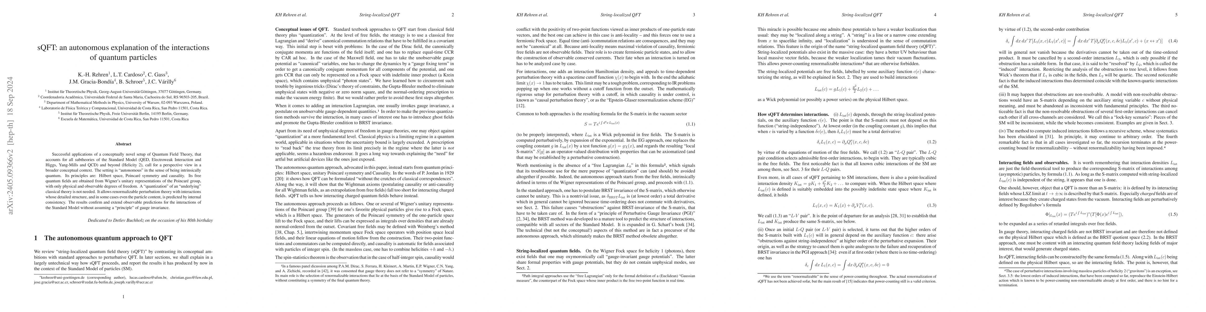 Thumbnail for sQFT -- an autonomous explanation of the interactions of quantum
  particles