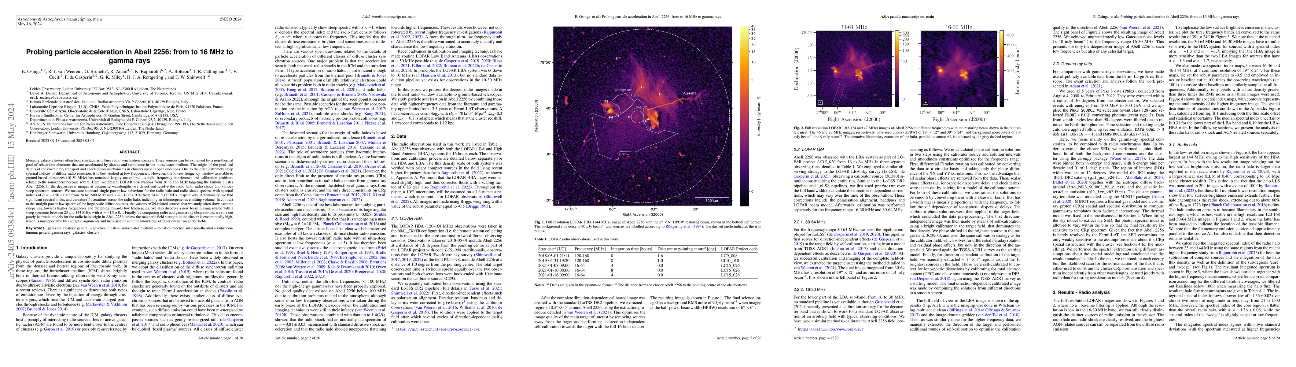 Thumbnail for Probing particle acceleration in Abell 2256: from to 16 MHz to gamma
  rays